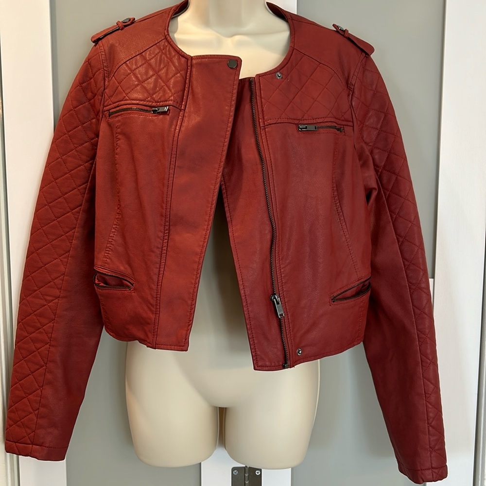 NWOT Coffee Shop New York Stitch fix Large faux leather RED moto jacket size L